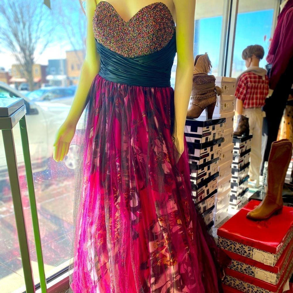 14 Wink Prom Pink Blk Princess gown - Picture 1 of 7